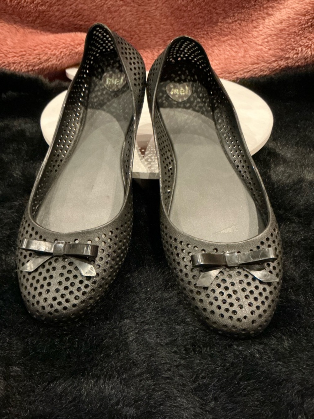 Melissa, Mel Dreamed by Melissa, Black Perforated Ballet Flats Size 6